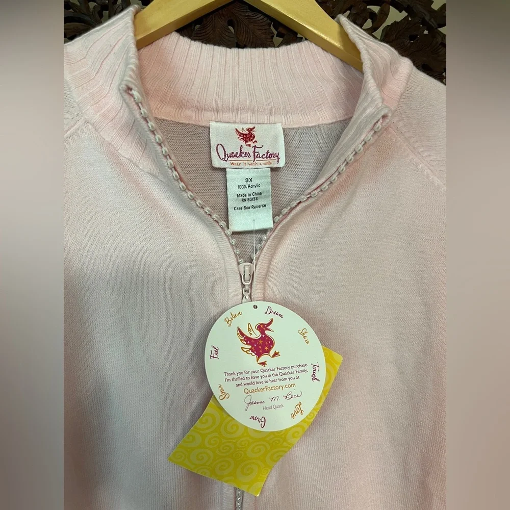 Quacker Factory Soft Pink Zip-Up Sweater - Picture 2 of 10